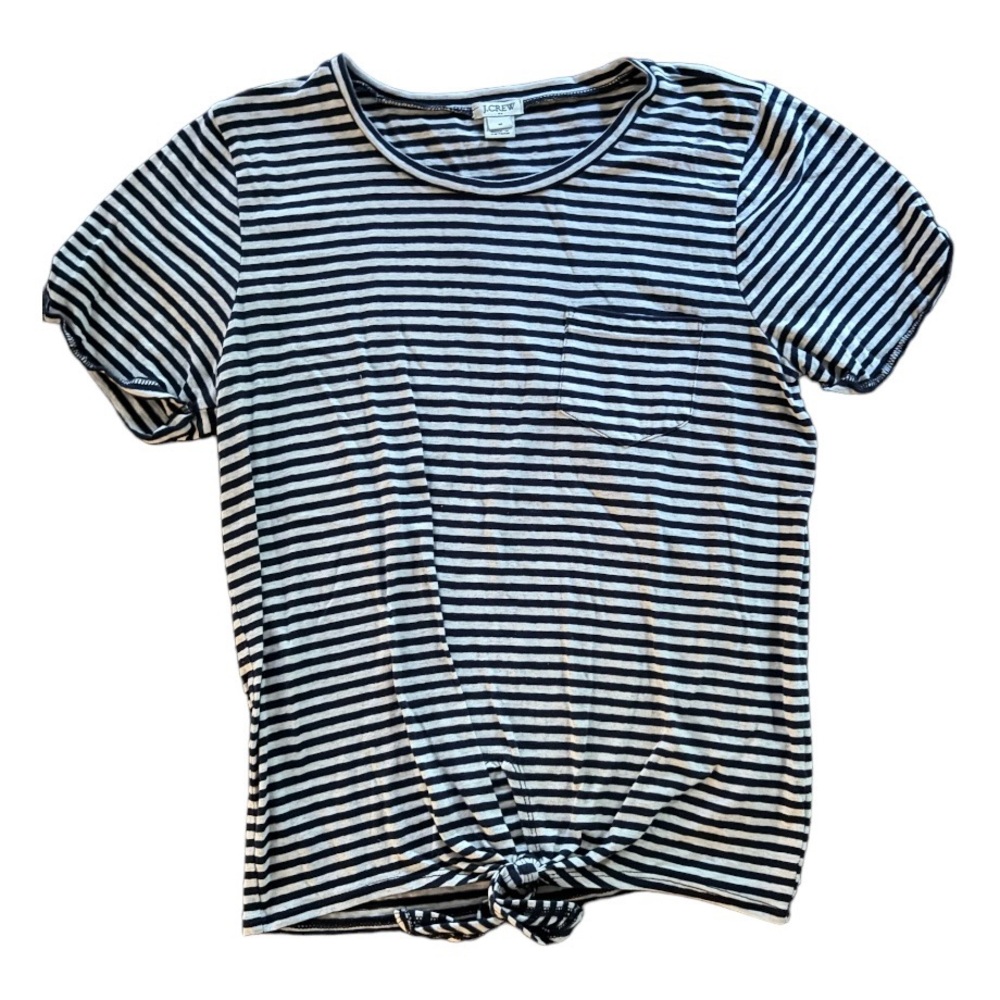 J. Crew Navy Blue & White Striped Tie-waist Pocket Tee